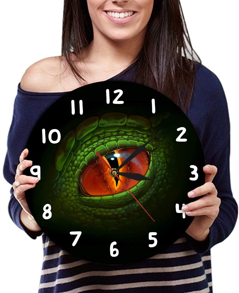 Horloge murale oeil de dinosaure vert