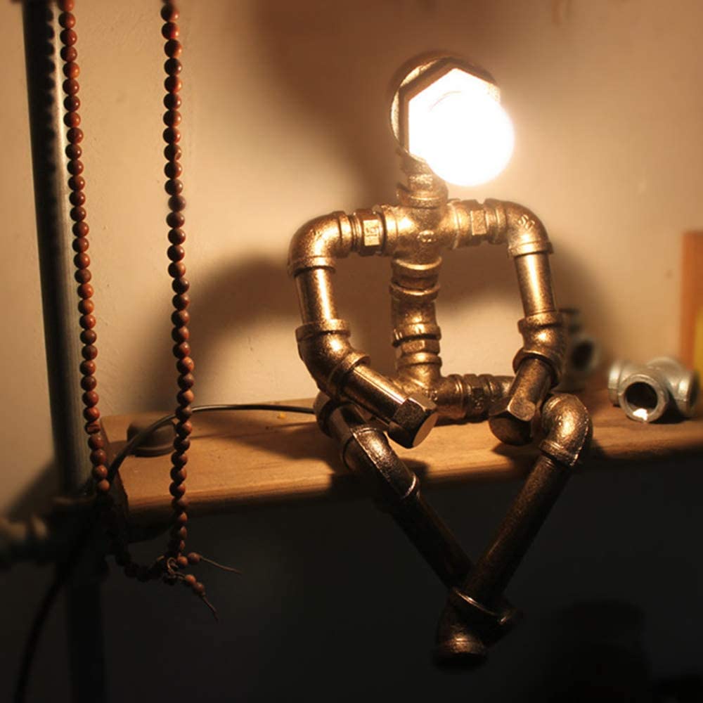 Lámpara de escritorio Steampunk con robot industrial
