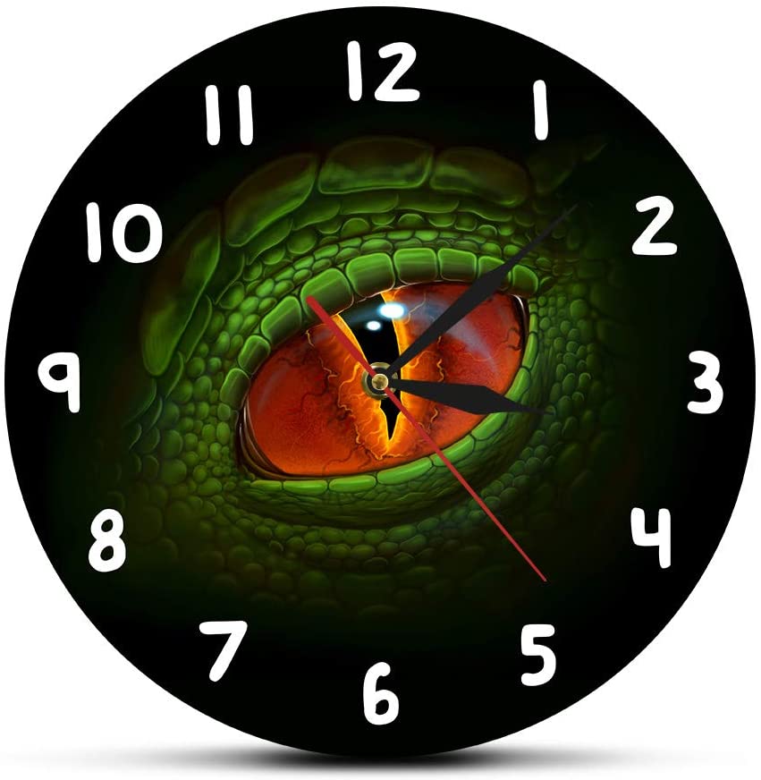 Reloj de pared con ojo de dinosaurio verde