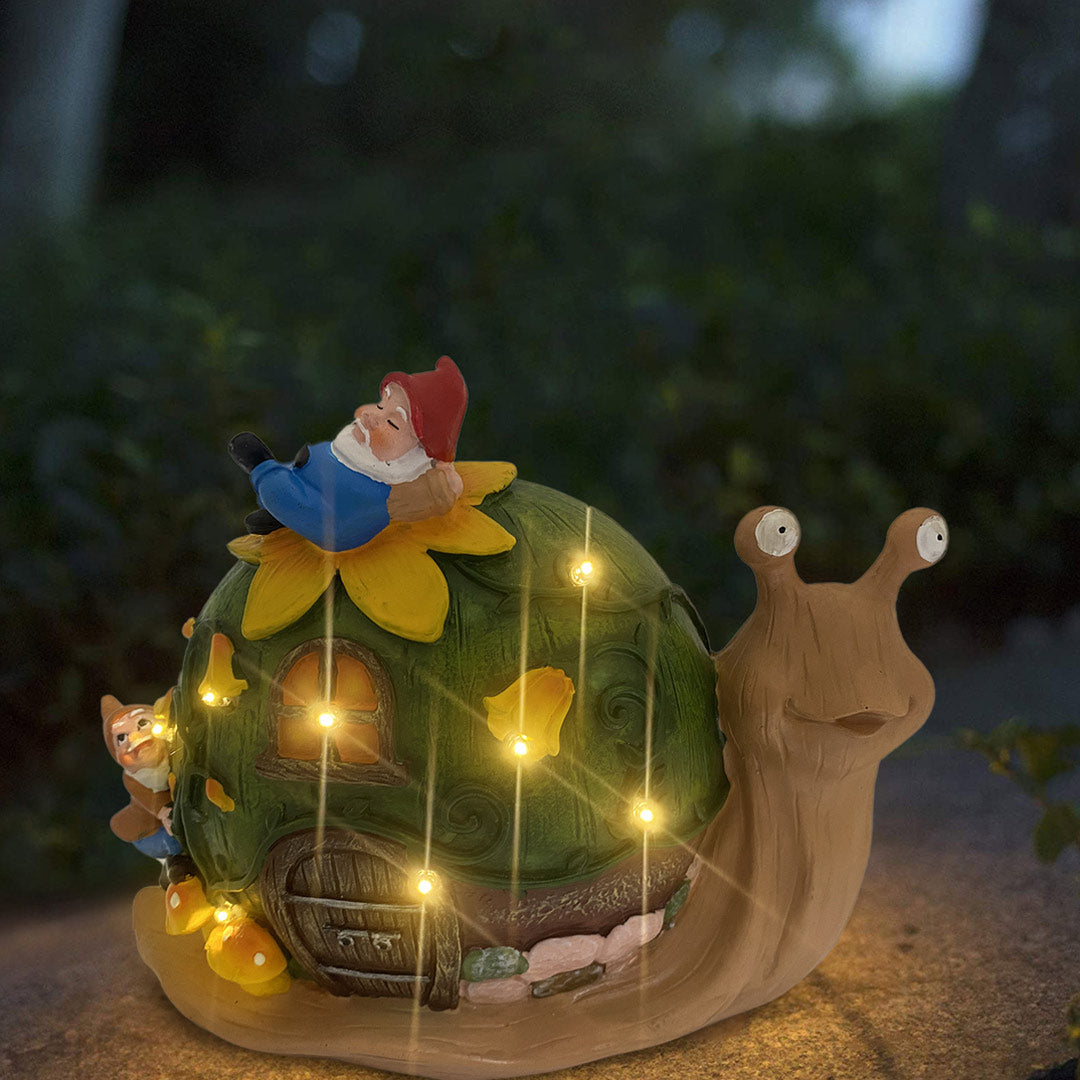 Estatua de jardín con luces solares de caracol