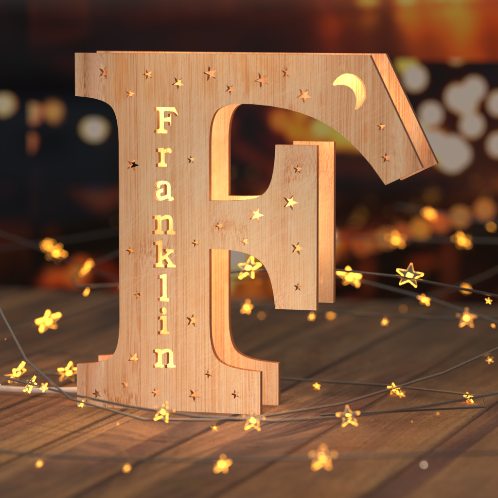 Luz nocturna personalizada con letras de madera