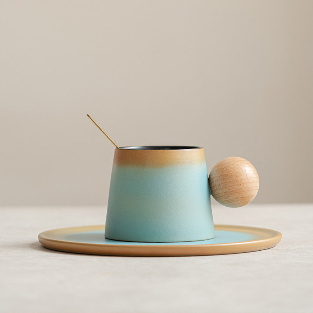 Ceramic Coffee Mug With Saucer & Spoon