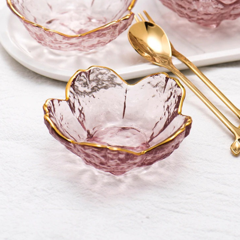 Juego de platos de cristal Sakura con incrustaciones doradas