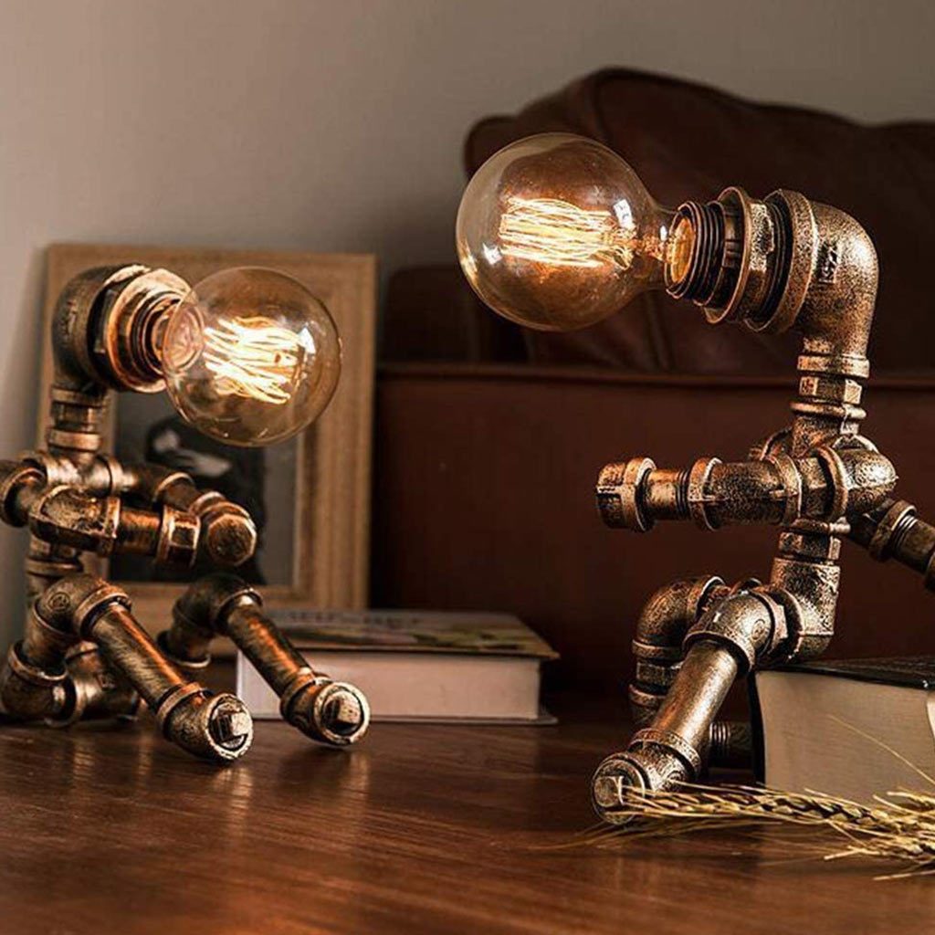 Lámpara de escritorio Steampunk con robot industrial