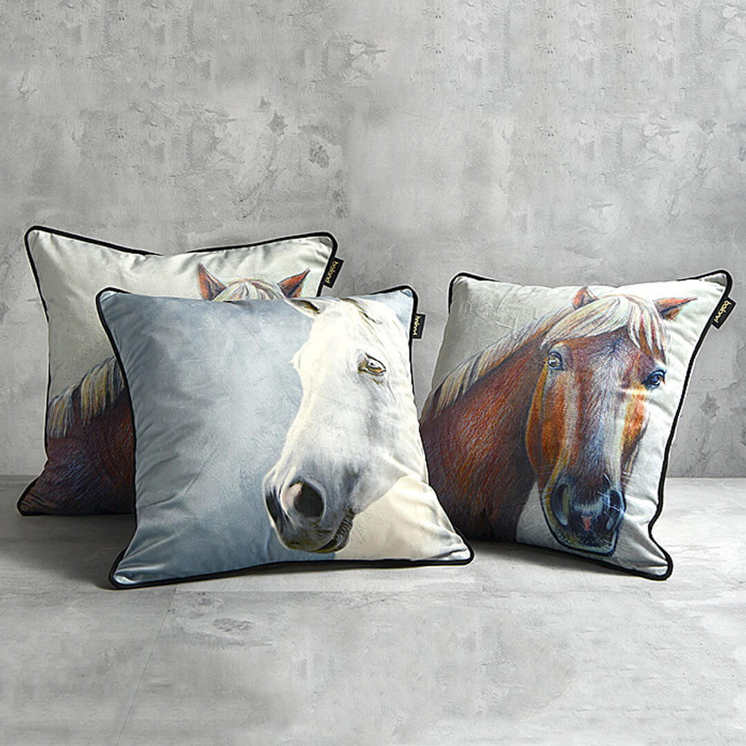 Funda de almohada con estampado de cabeza de caballo