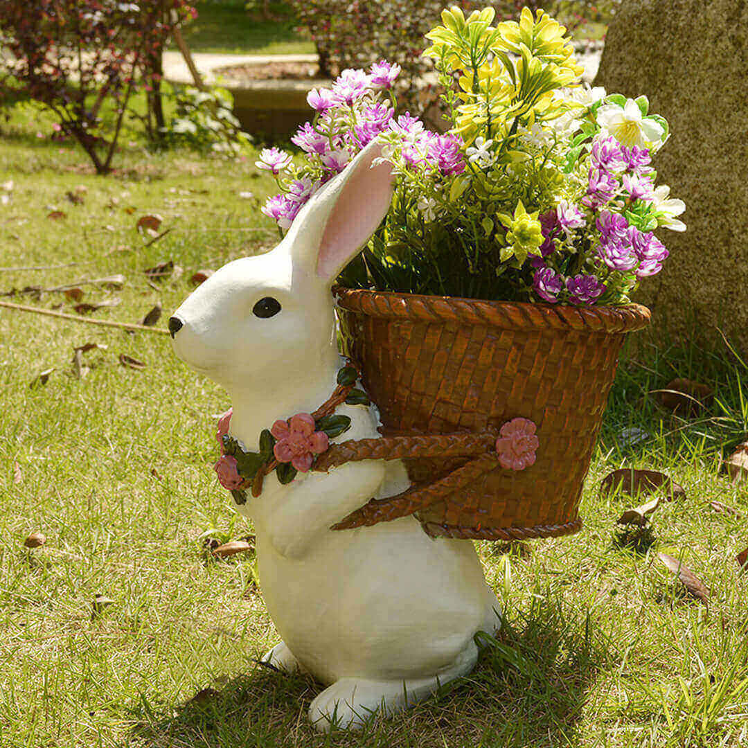 Decorazione per vaso di fiori intrecciata con coniglio da giardino