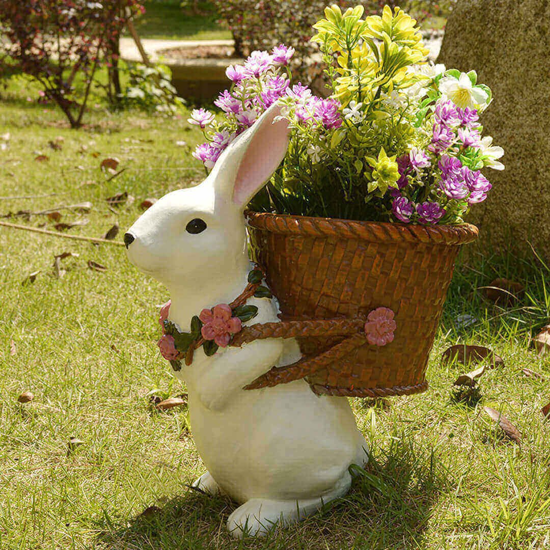Décoration de pot de fleur tissée de lapin de jardin