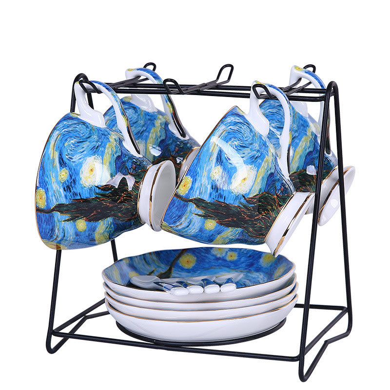 Van Gogh Paitings Teacup Set with saucer spoon and holder