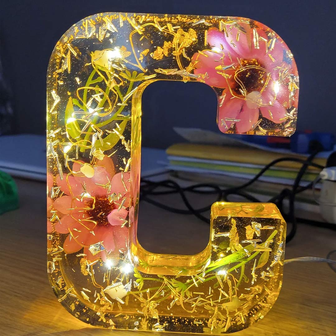 Getrocknete Blume Großbuchstabe Nachtlicht-handgefertigt