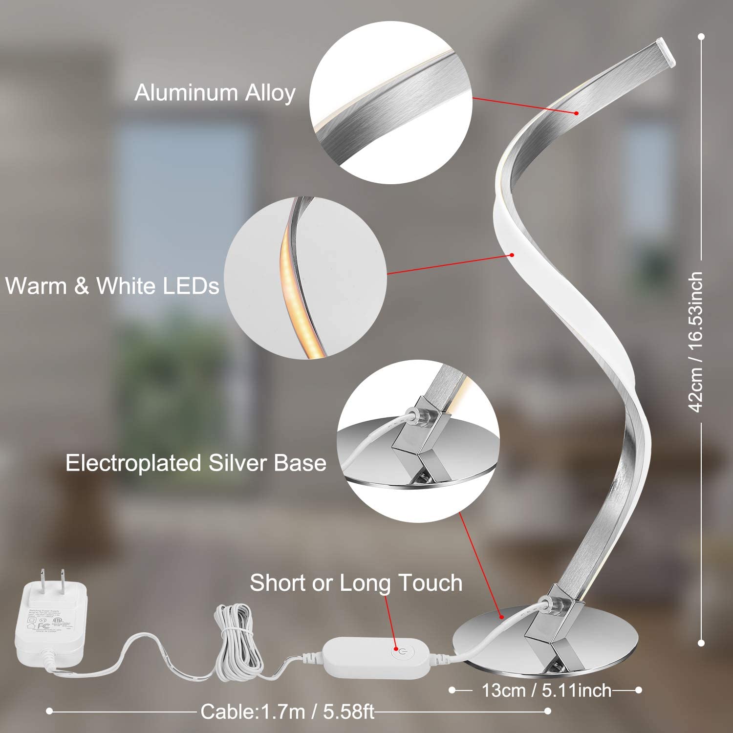 Lámpara espiral LED con curvas