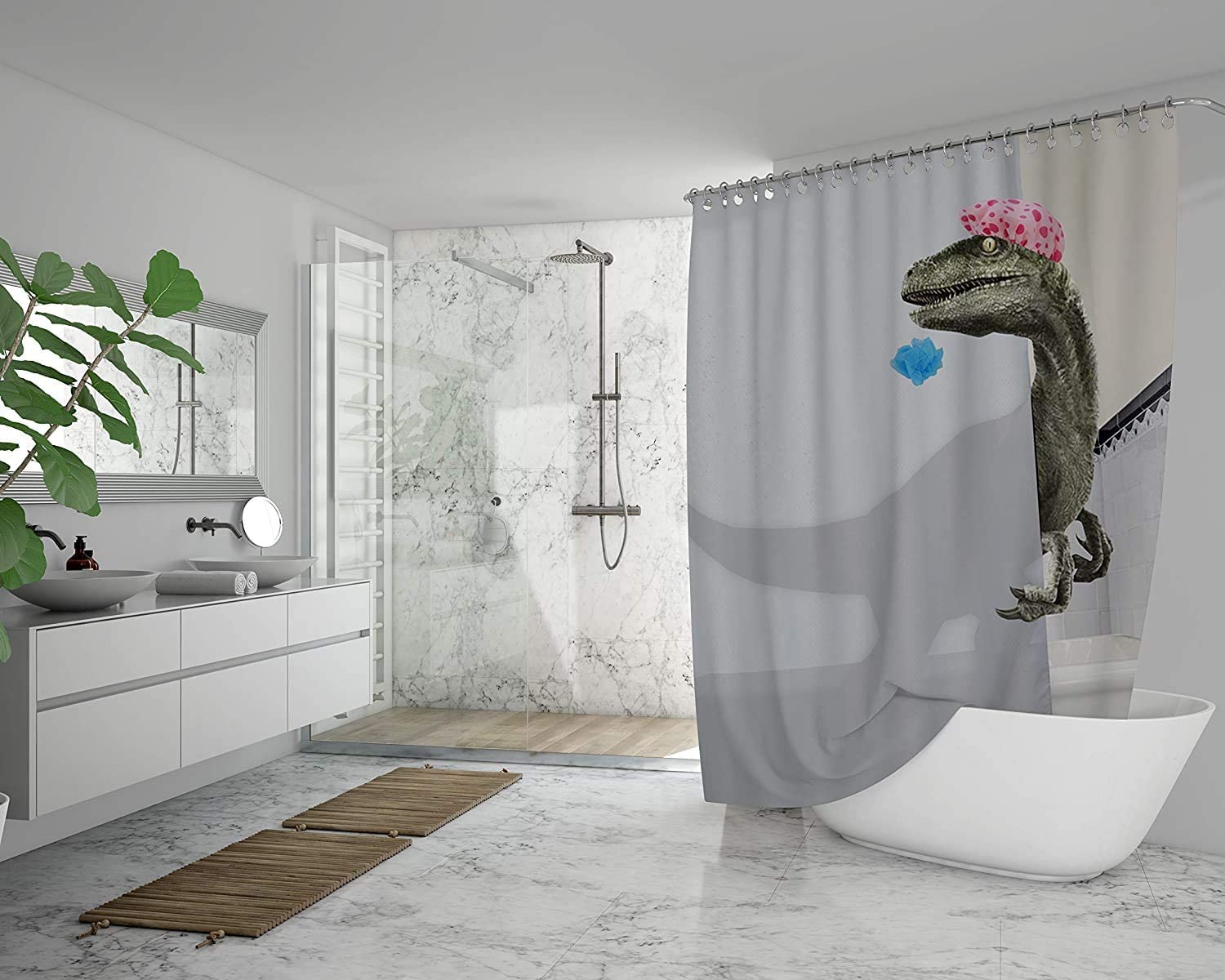 Lustiges 3D-Dinosaurier-Duschvorhang-Set