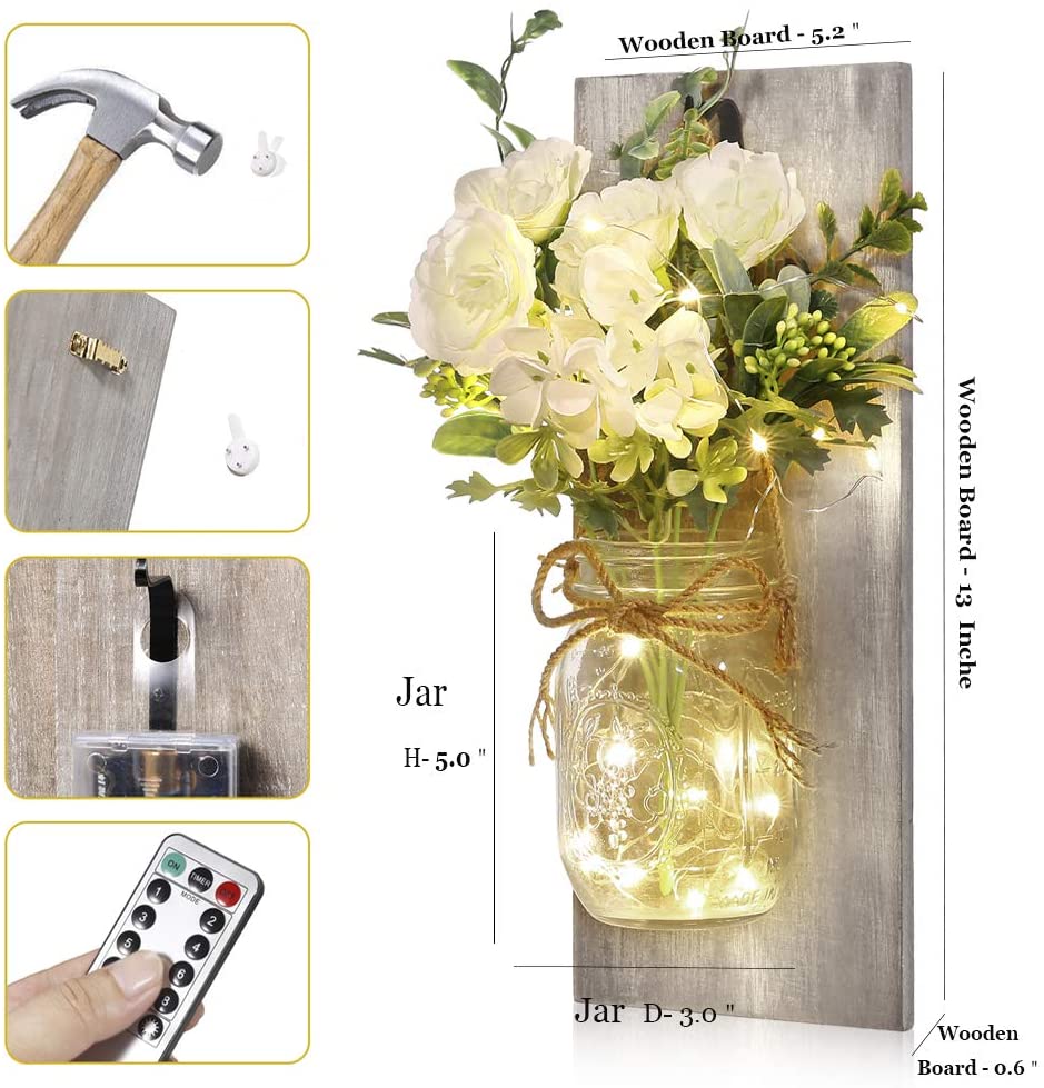 Mason Jar Sconces Control remoto LED Luces de hadas