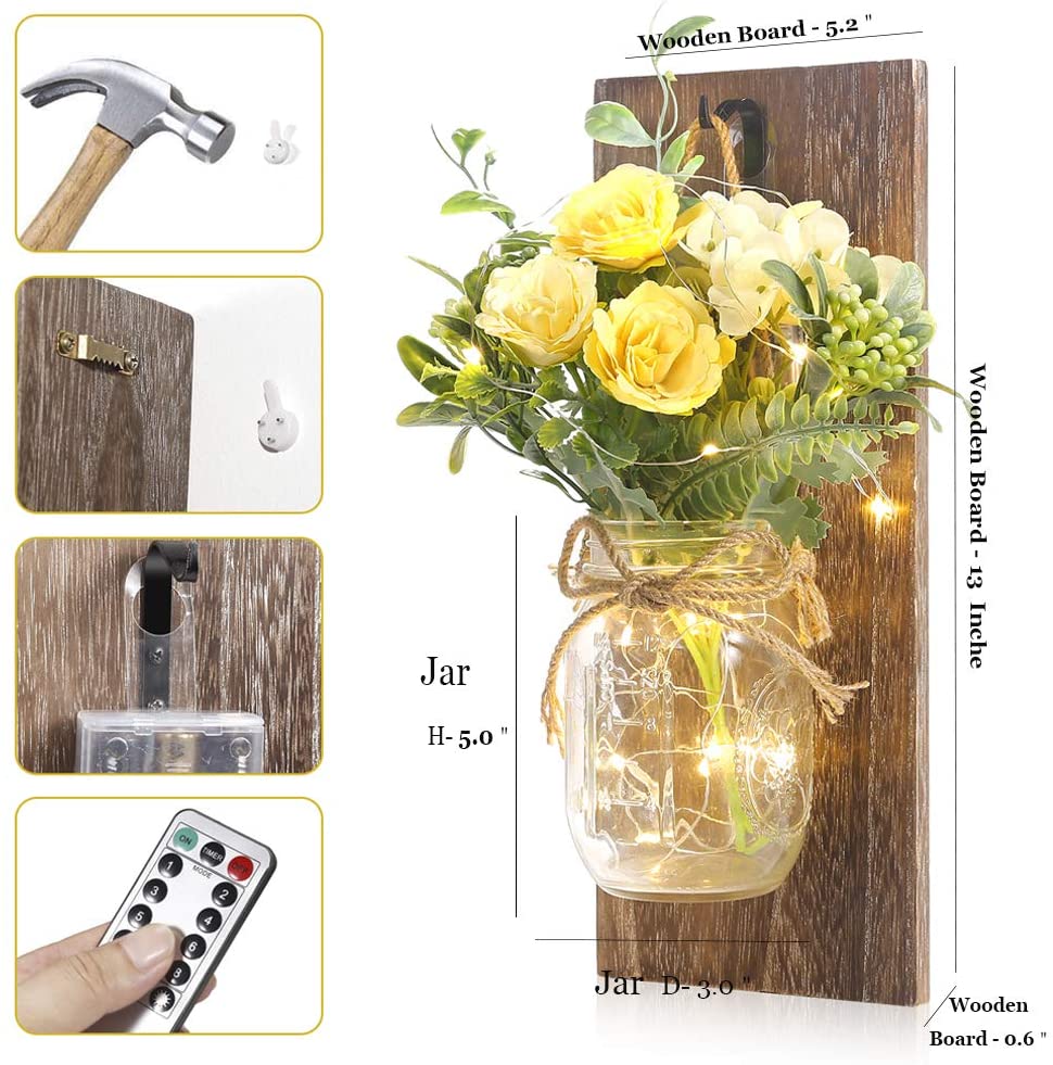 Mason Jar Sconces Control remoto LED Luces de hadas