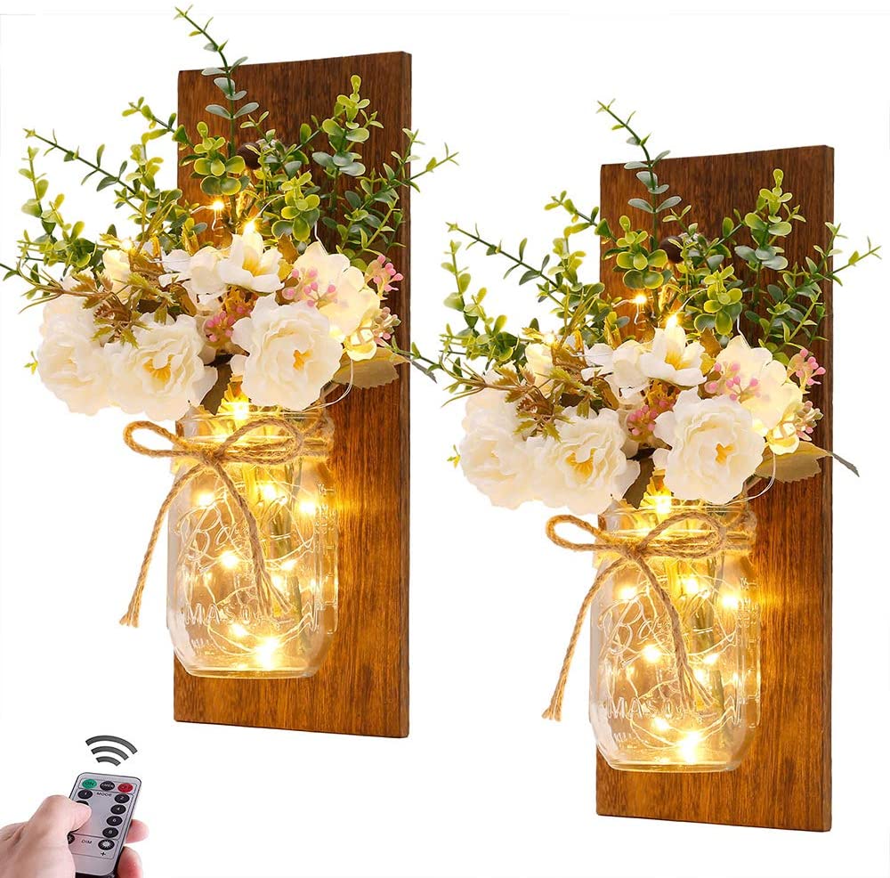 Mason Jar Sconces Control remoto LED Luces de hadas