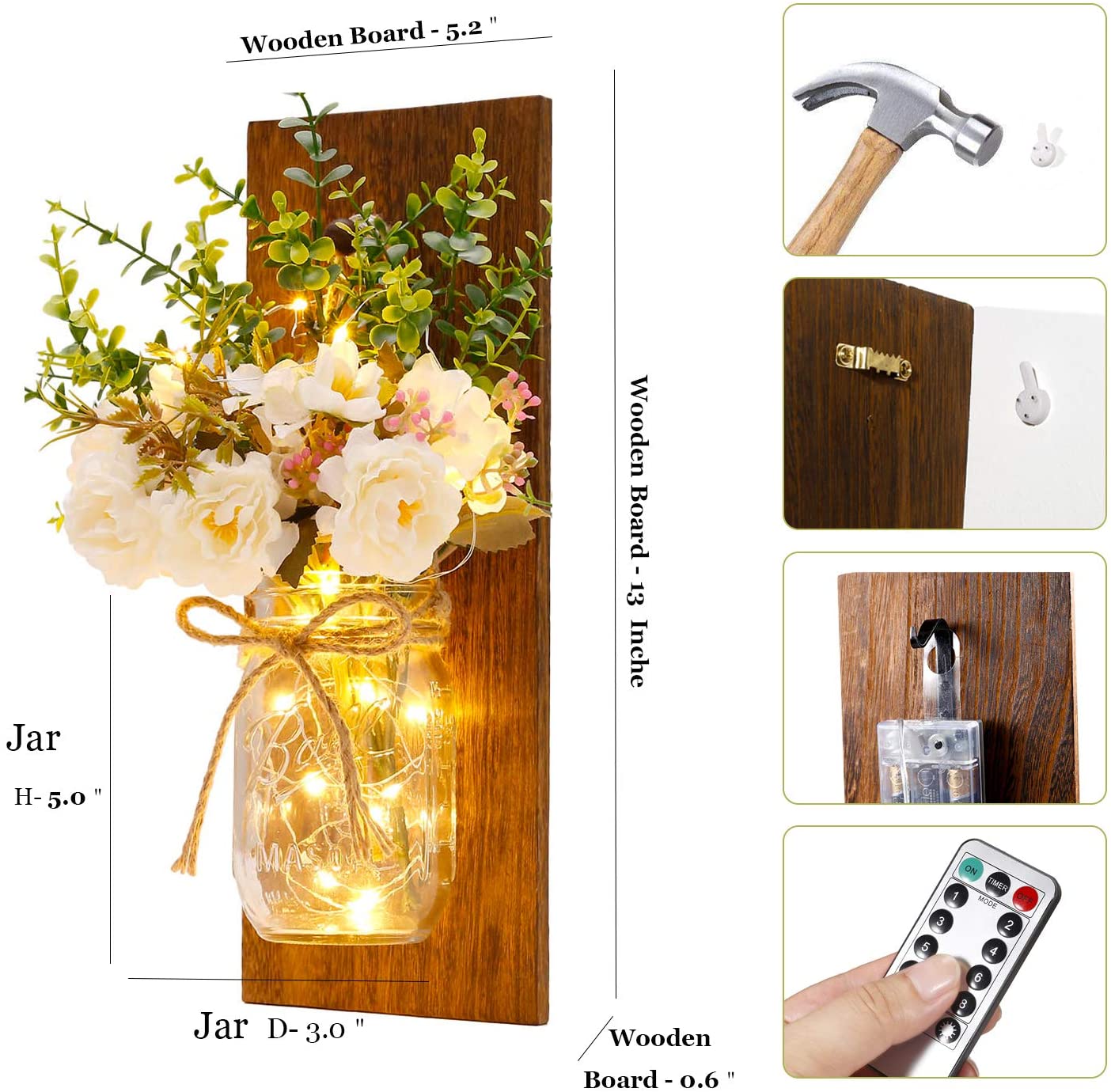 Barattolo di vetro Applique con telecomando LED Fairy Lights