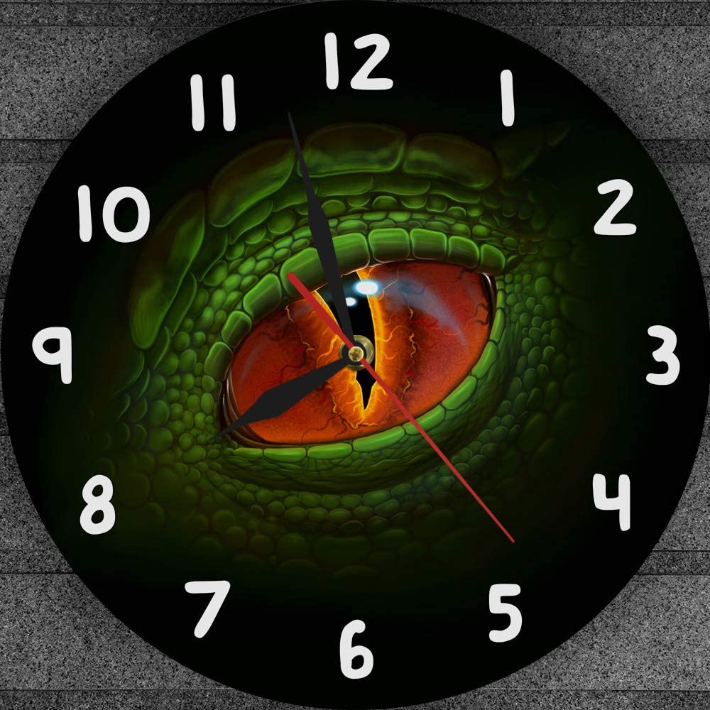 Reloj de pared con ojo de dinosaurio verde