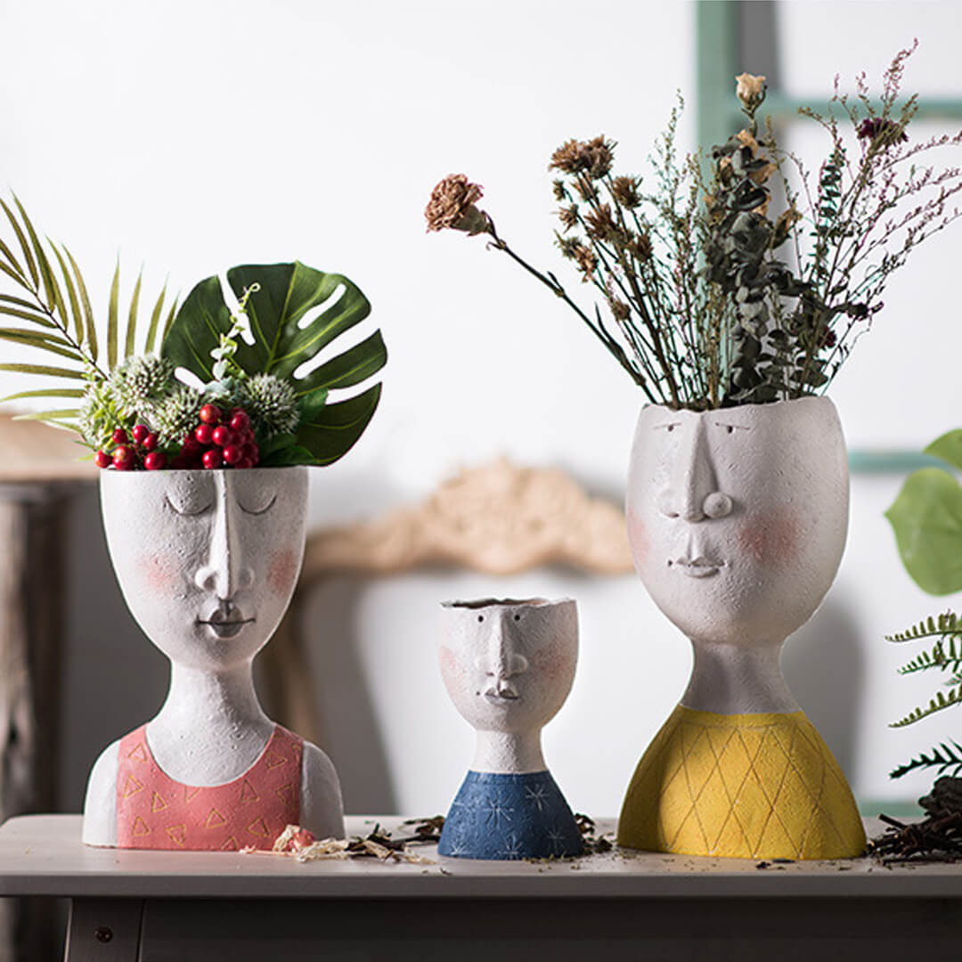 Art Family Portrait Sculpture Flower Vase