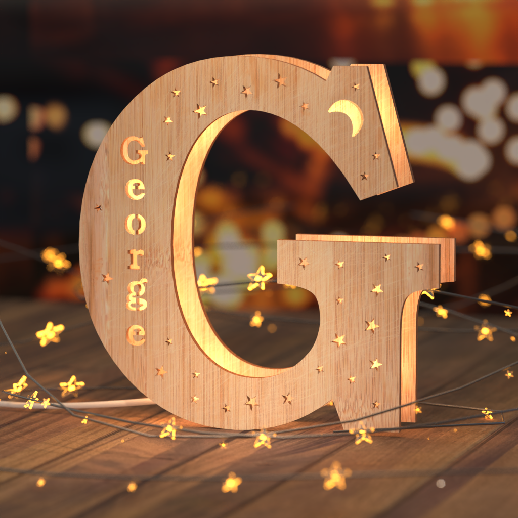 Luz nocturna personalizada con letras de madera