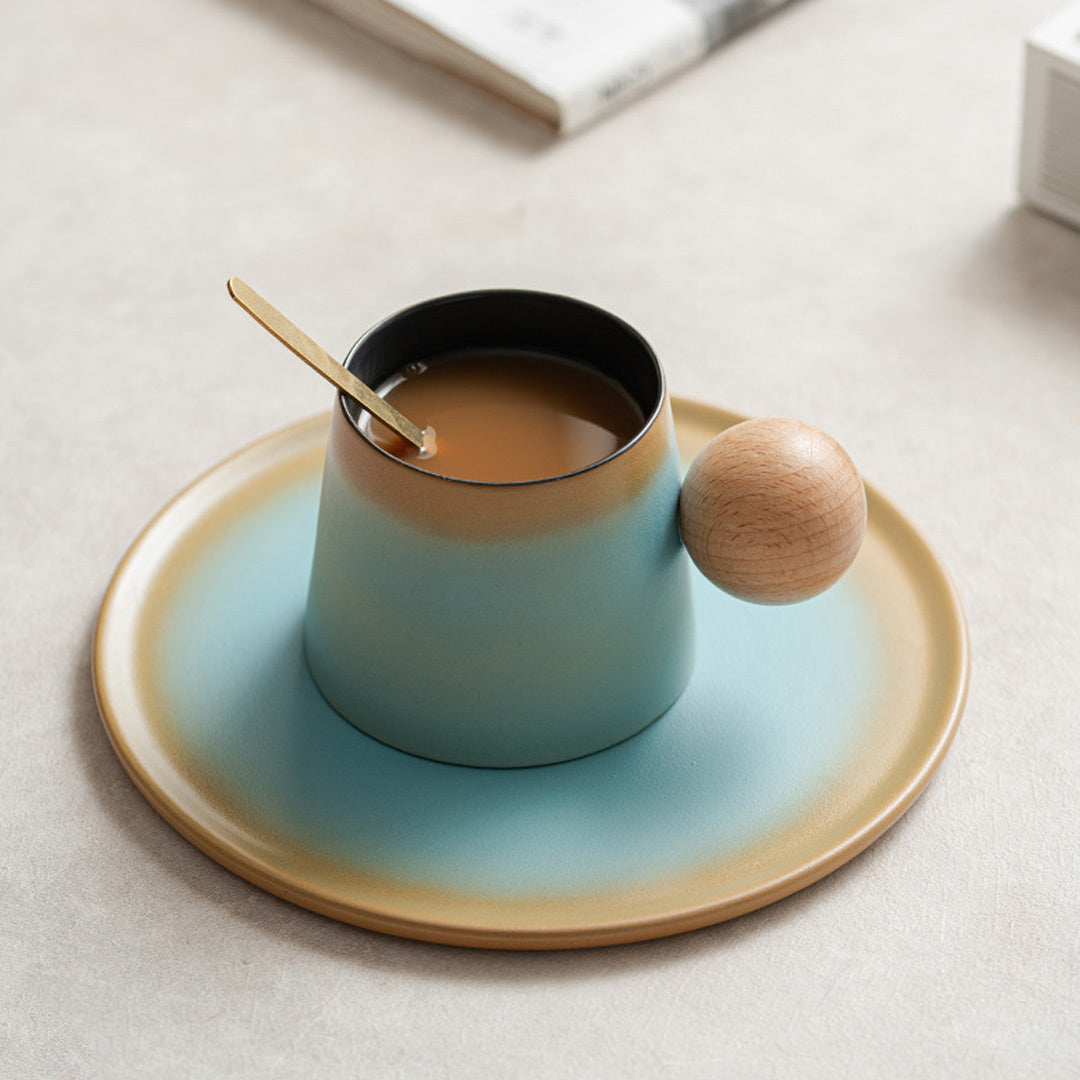 Ceramic Coffee Mug With Saucer & Spoon