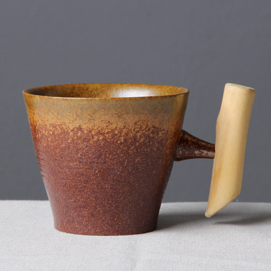 Rusty Glazed Mugs Series with Wood Handle