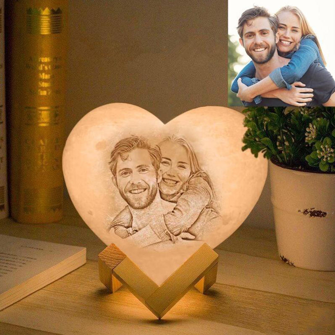 Lámpara de luna con forma de corazón personalizada con foto 3d