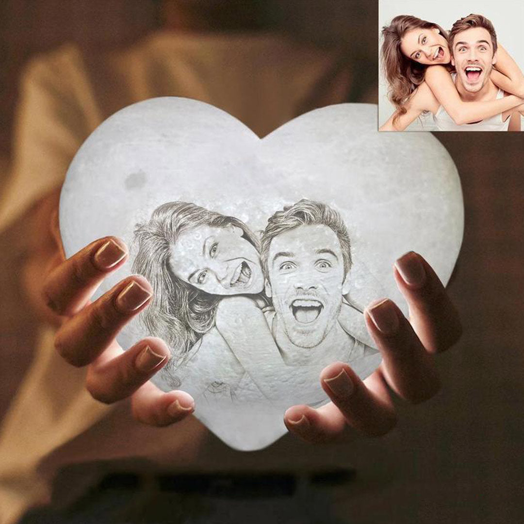 Lámpara de luna con forma de corazón personalizada con foto 3d