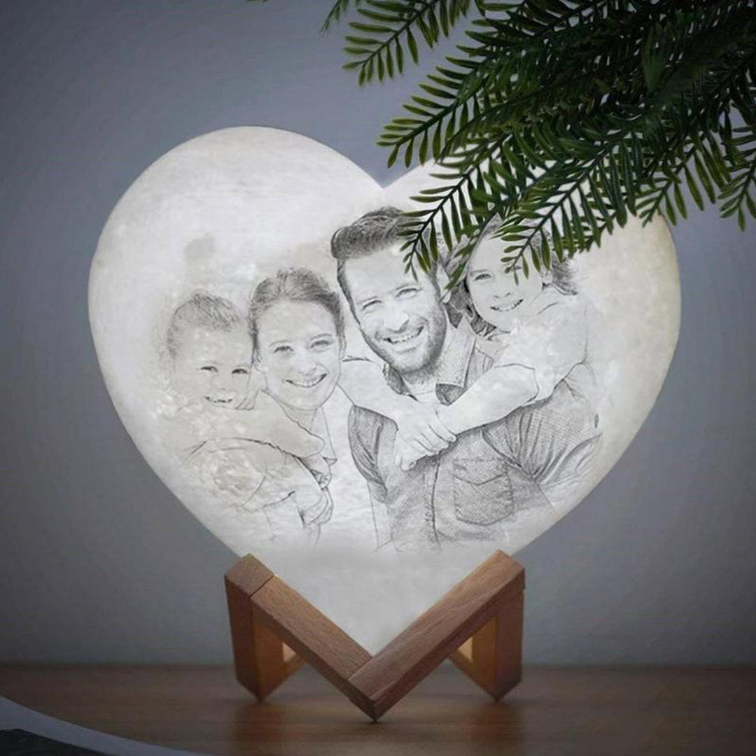 Lámpara de luna con forma de corazón personalizada con foto 3d