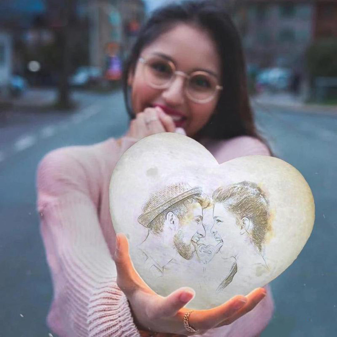 Lámpara de luna con forma de corazón personalizada con foto 3d
