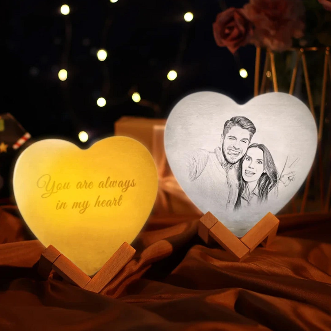 Lámpara de luna con forma de corazón personalizada con foto 3d