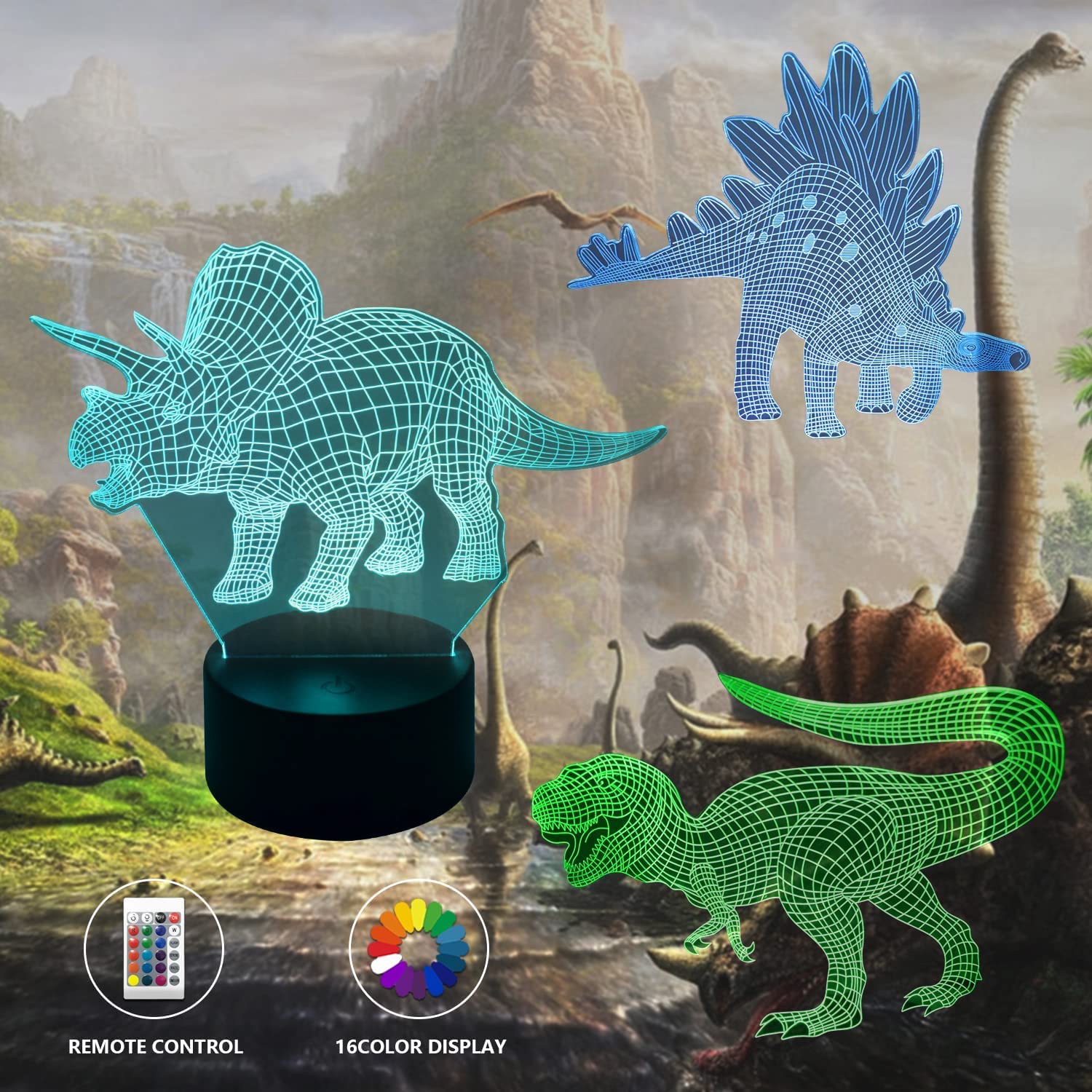 Lampada illusione 3D dinosauro