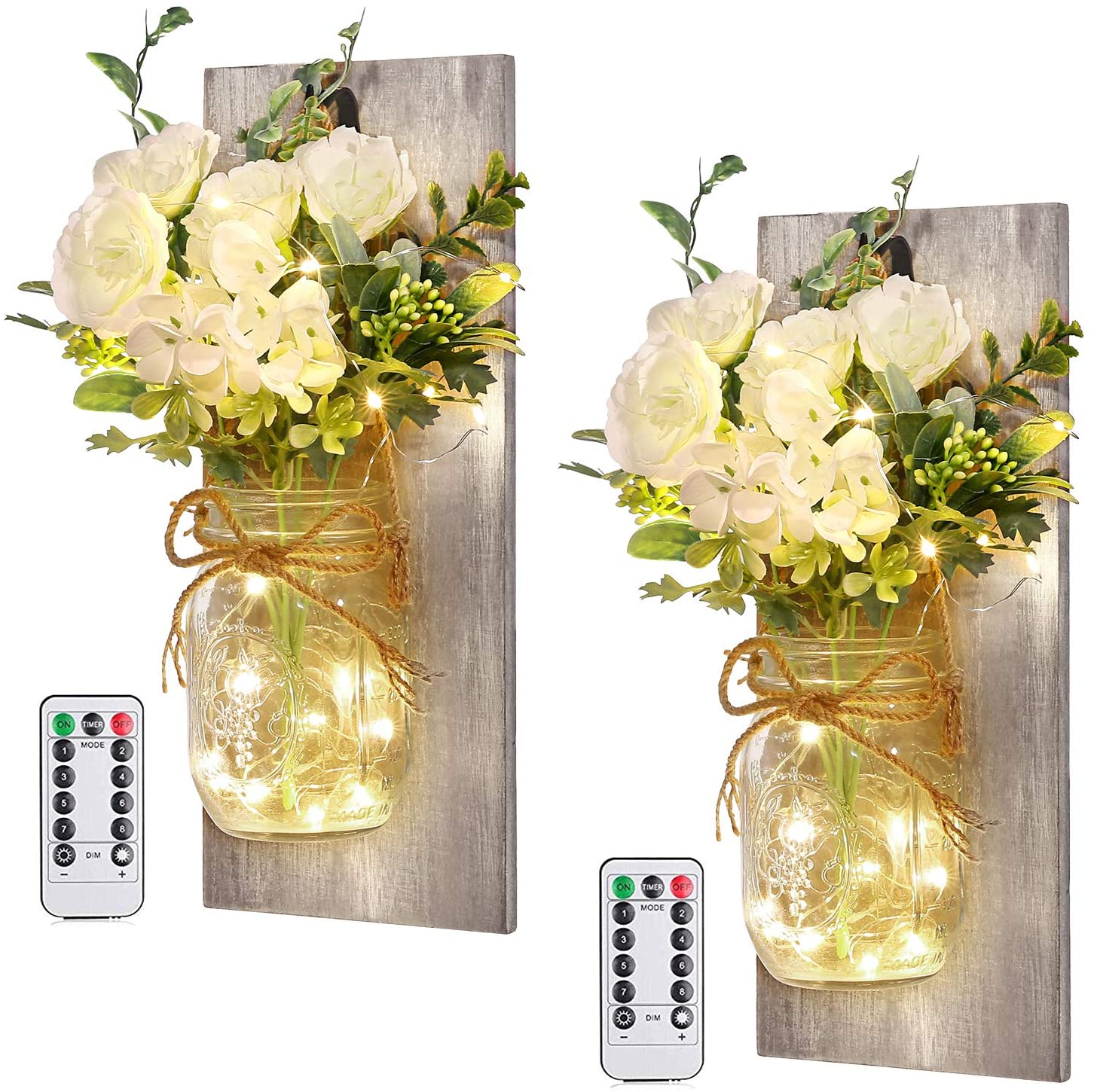 Mason Jar Sconces Control remoto LED Luces de hadas