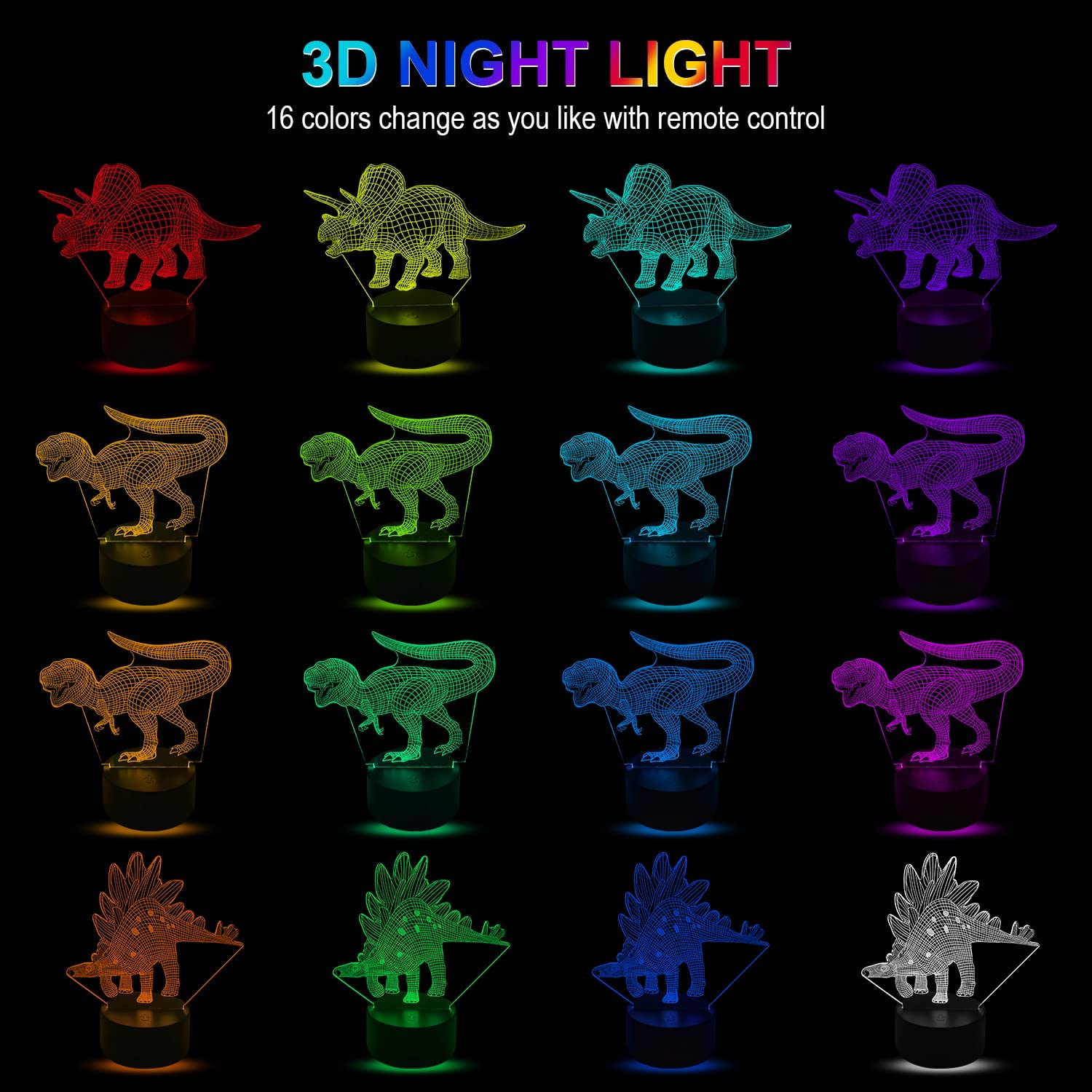 Lampada illusione 3D dinosauro