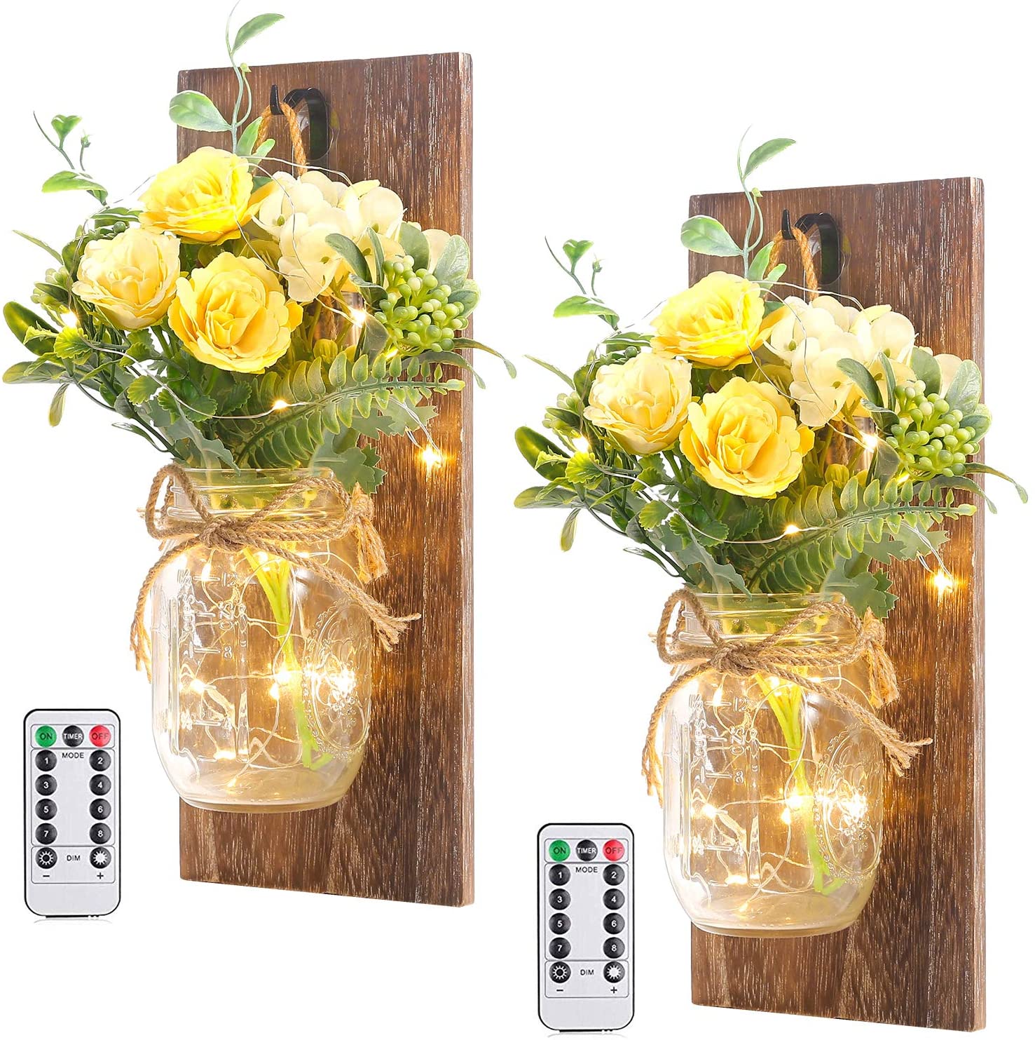 Mason Jar Sconces Control remoto LED Luces de hadas