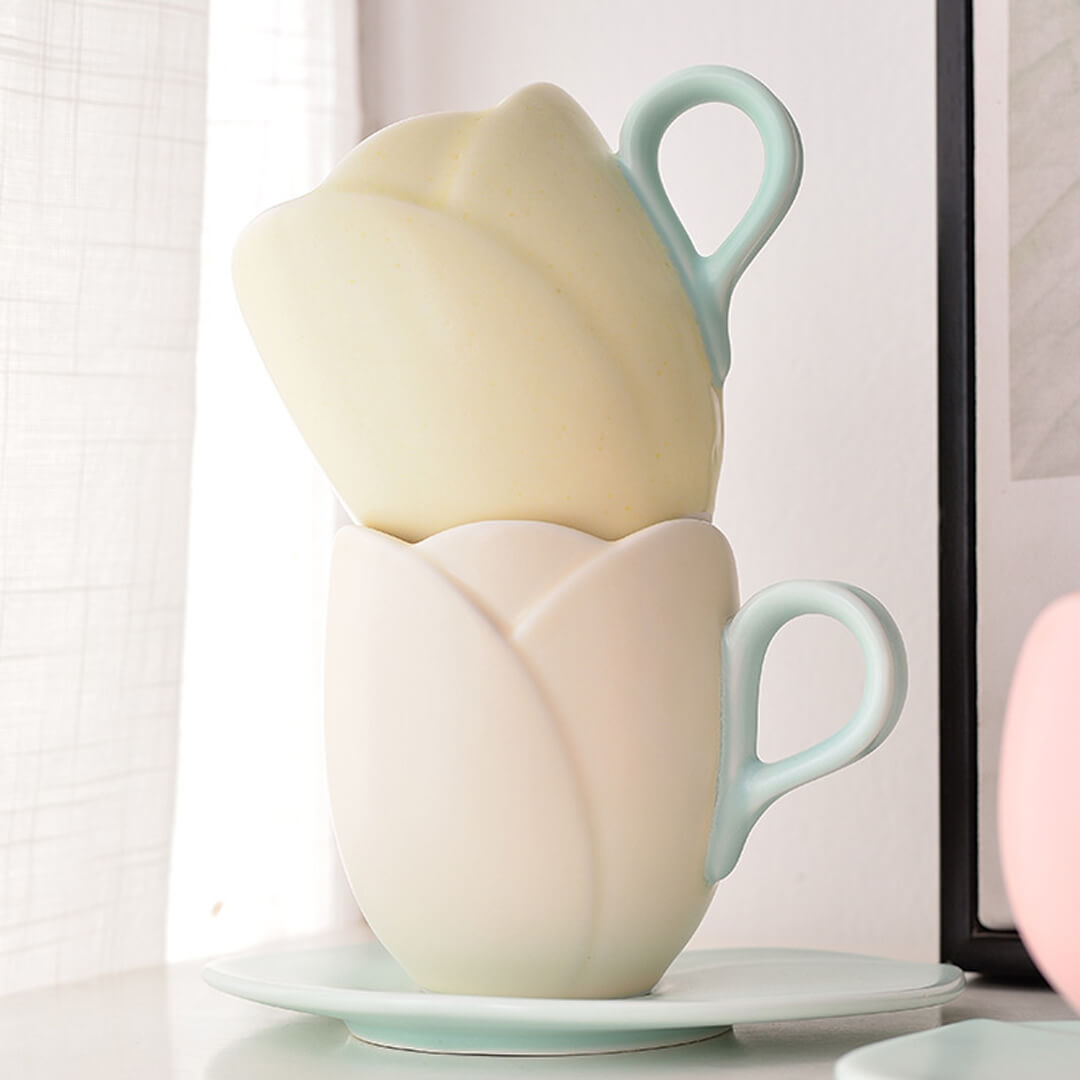 Unique Tulip Creative Mug With Saucer