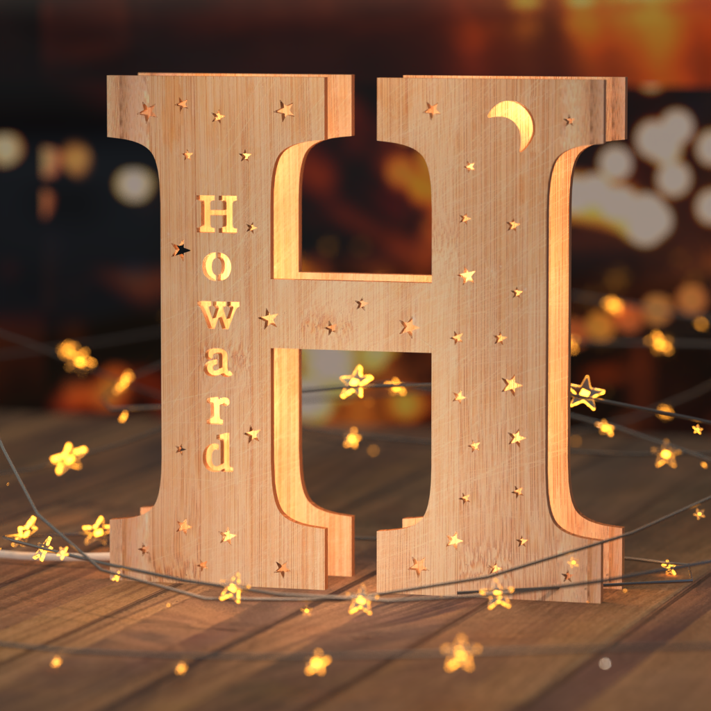Luz nocturna personalizada con letras de madera