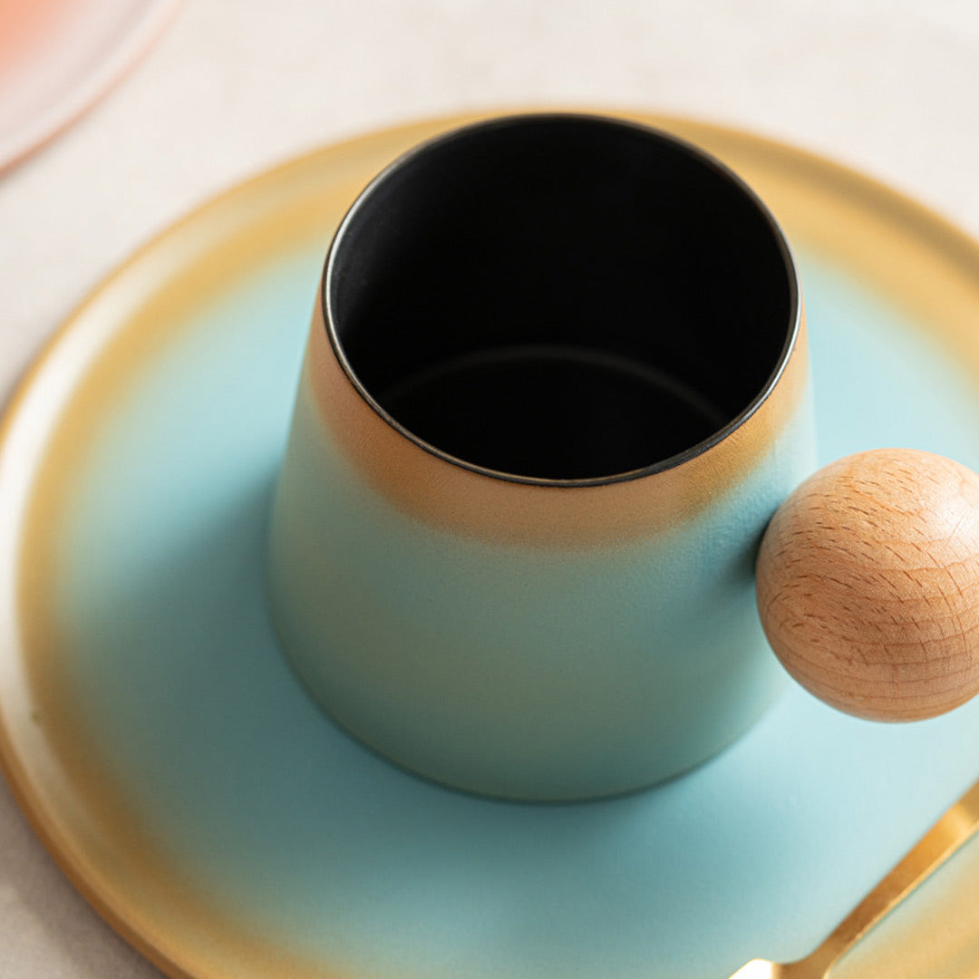 Ceramic Coffee Mug With Saucer & Spoon