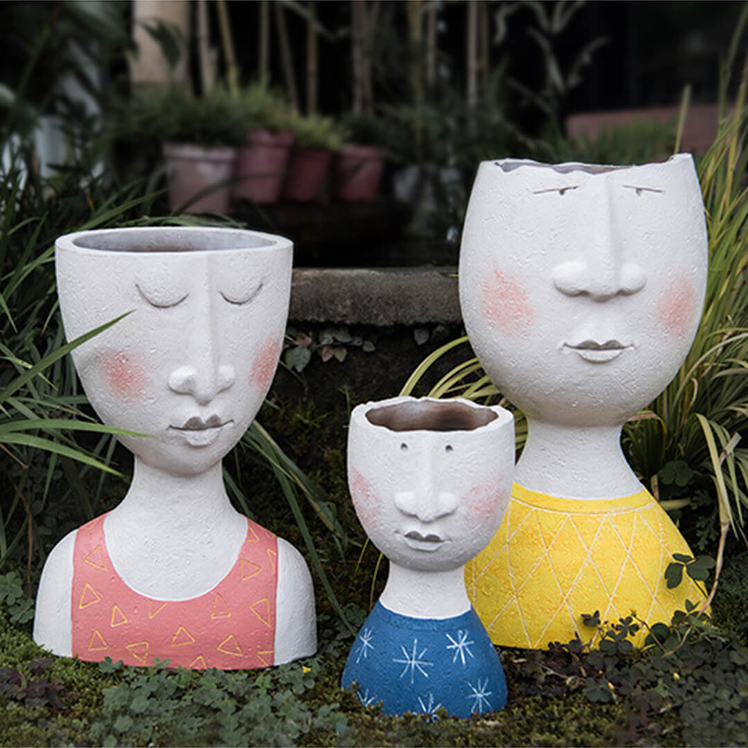 Arte ritratto di famiglia scultura vaso di fiori