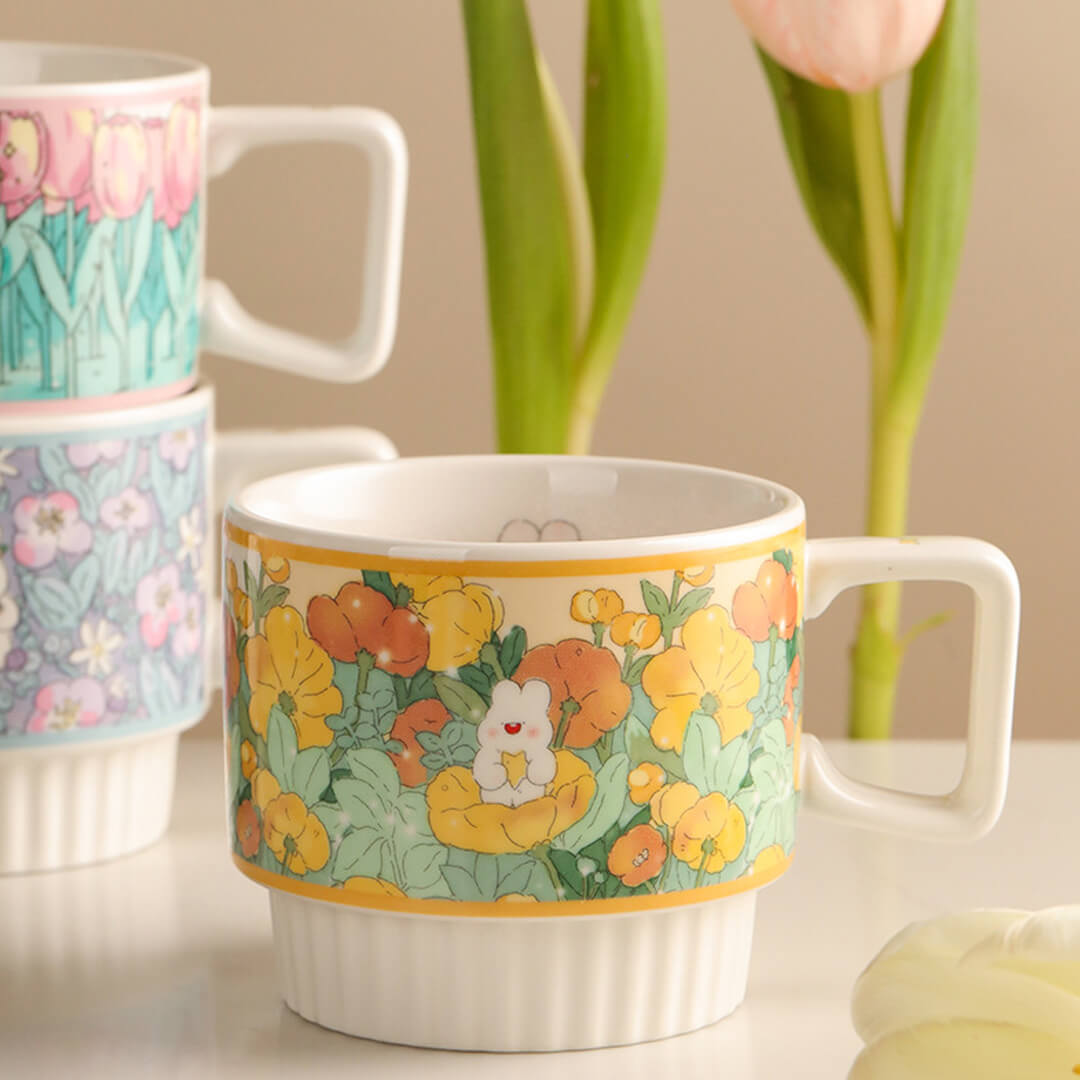 Taza de café de cerámica de flores