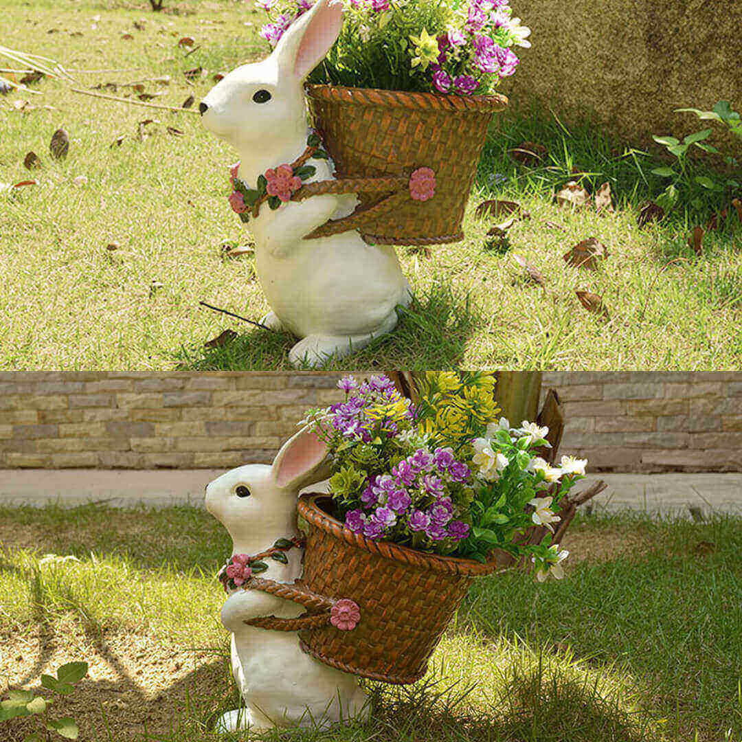 Décoration de pot de fleur tissée de lapin de jardin