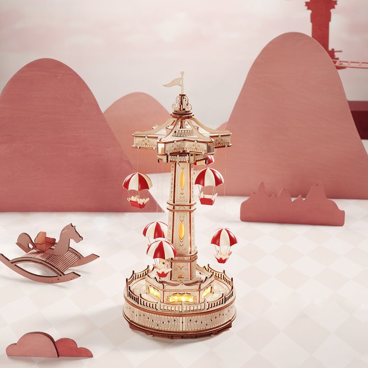 Parachute Tower Music Box 3D Wooden Puzzle