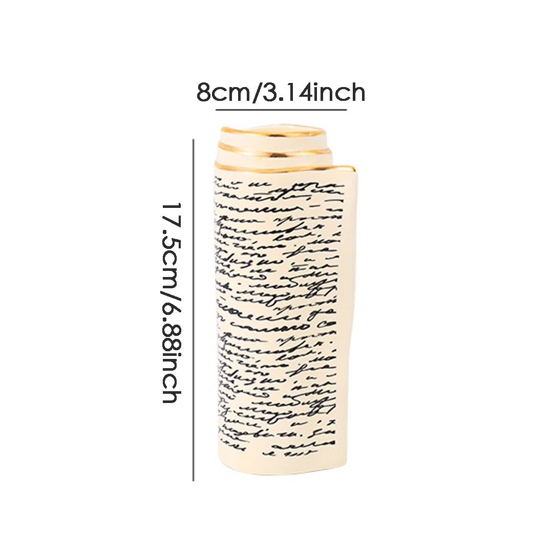 Jarrón de cerámica con diseño de página de libro