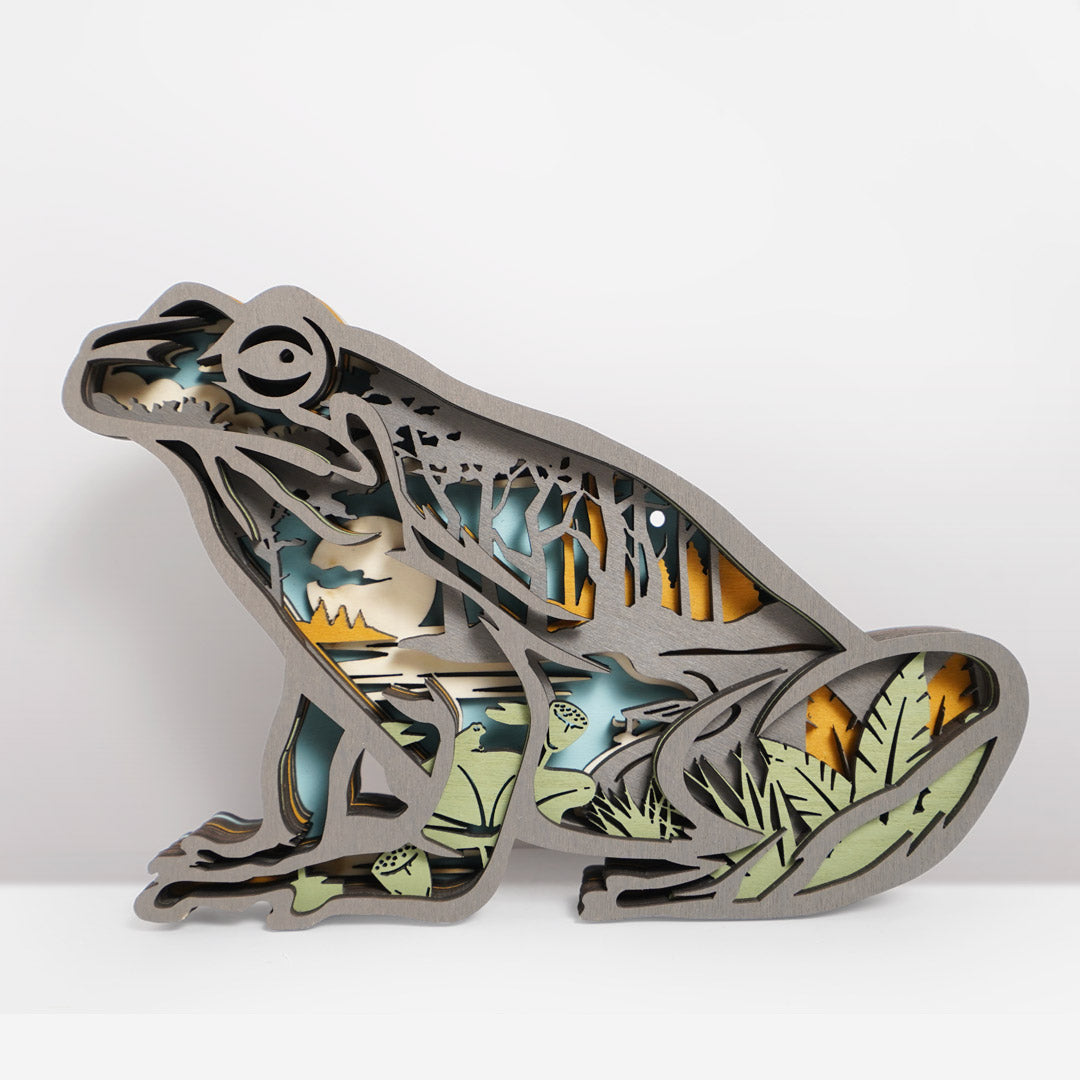 3D Wooden Frog Carving Handcraft