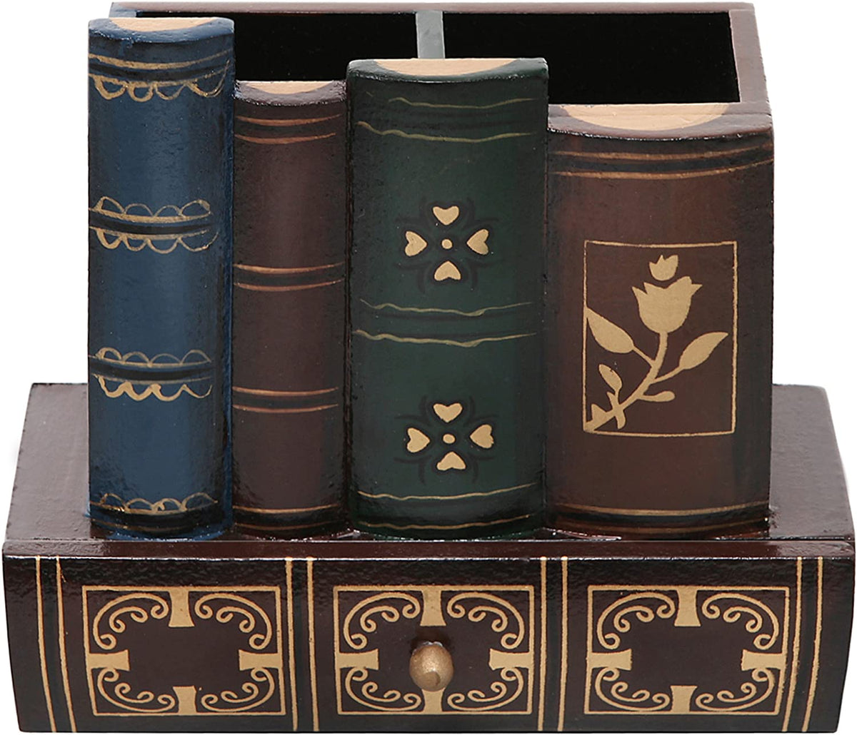 Book Design Wooden Organizer with Bottom Drawer – feajoy