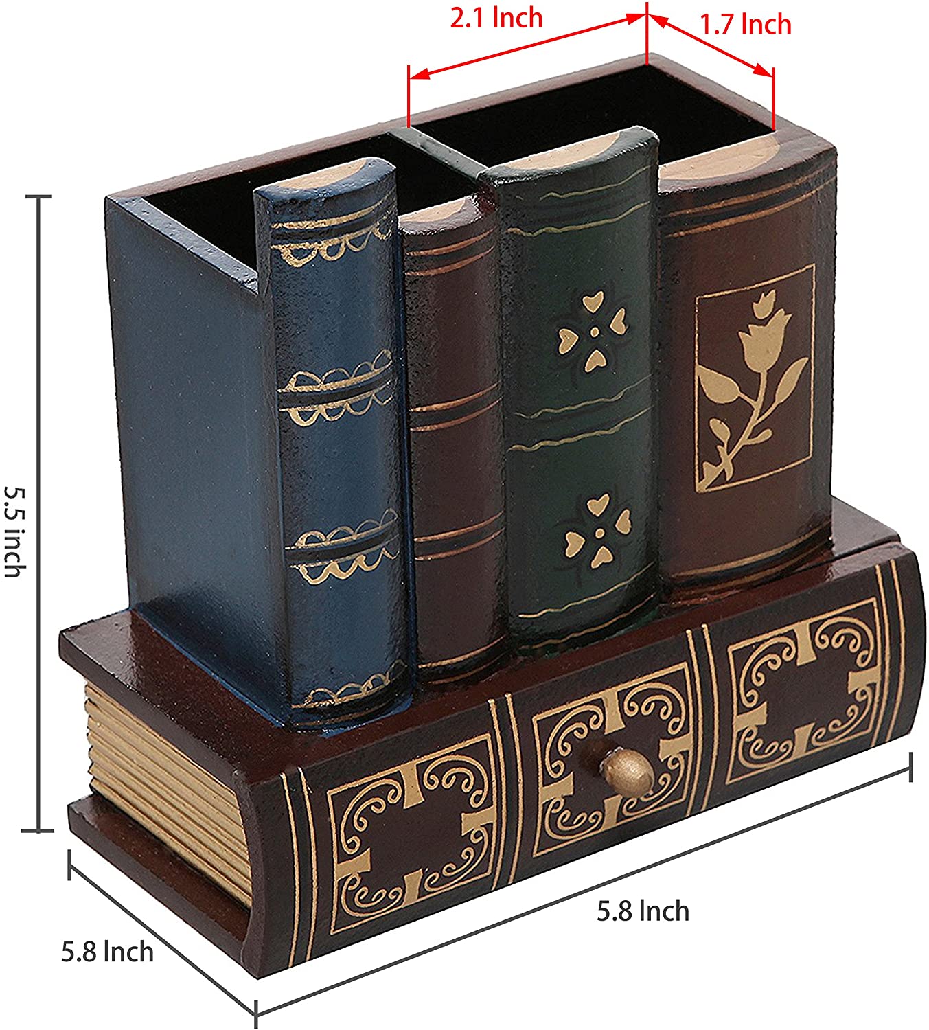 Book Design Wooden Organizer with Bottom Drawer