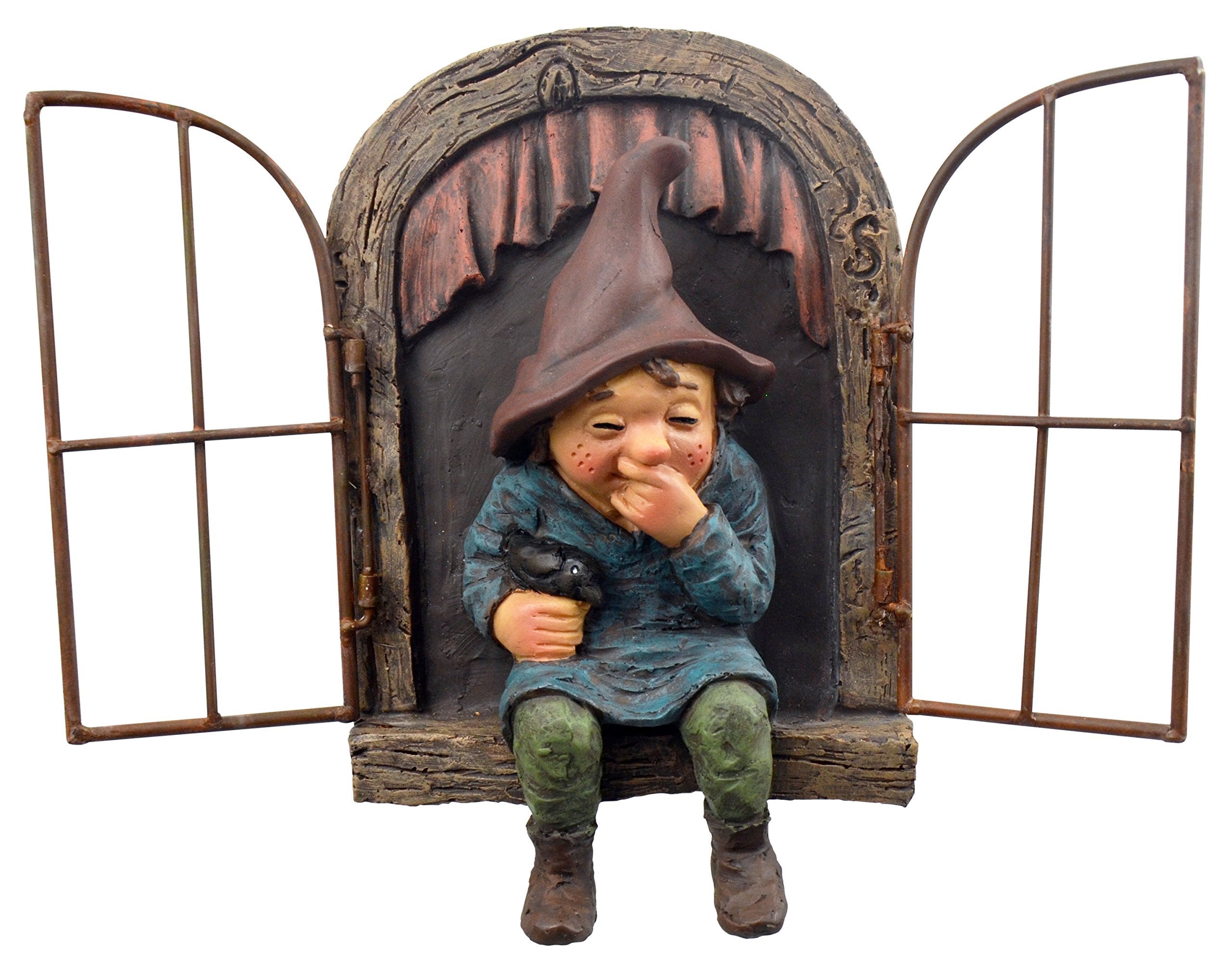 Giggling Gnome Sitting on a Window Sill