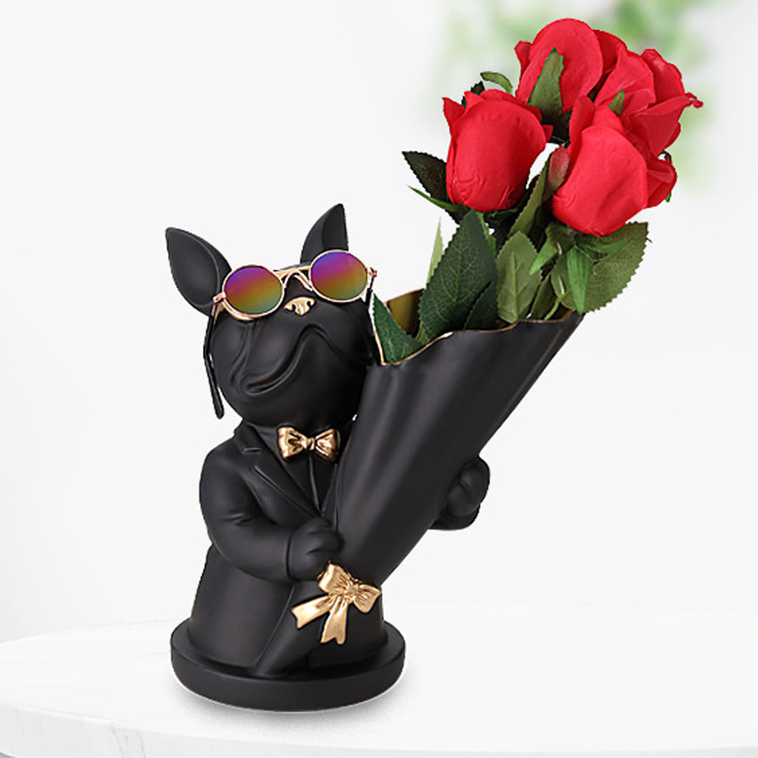 Vase à fleurs bouledogue français