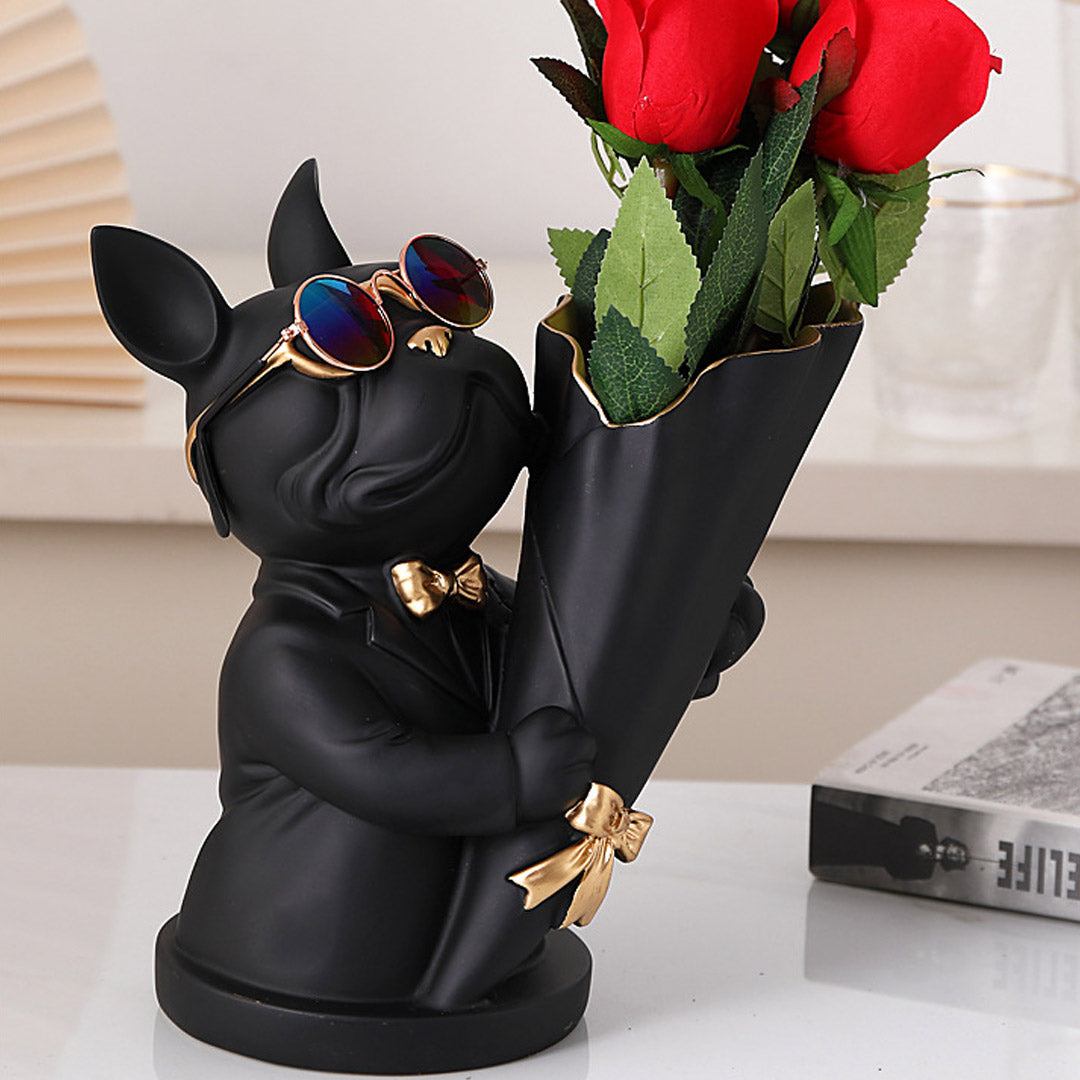 Vase à fleurs bouledogue français