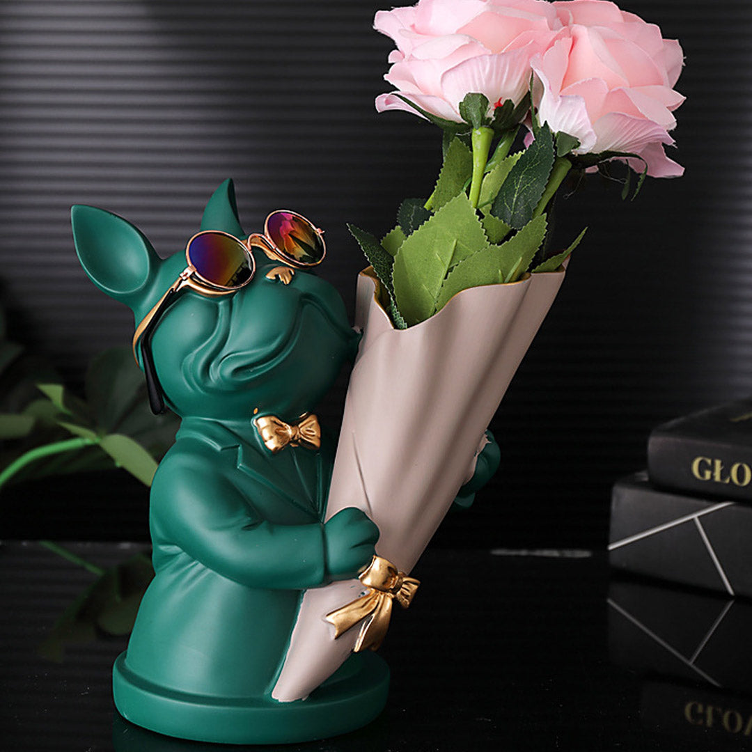 Vase à fleurs bouledogue français