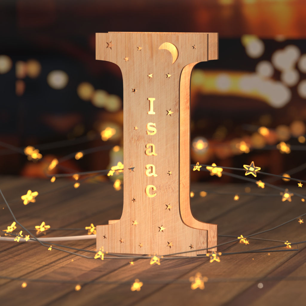 Luz nocturna personalizada con letras de madera