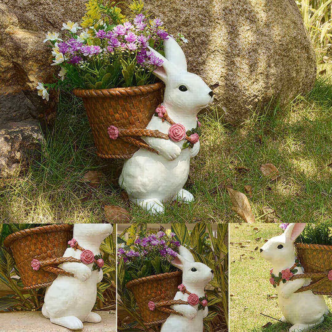 Decorazione per vaso di fiori intrecciata con coniglio da giardino